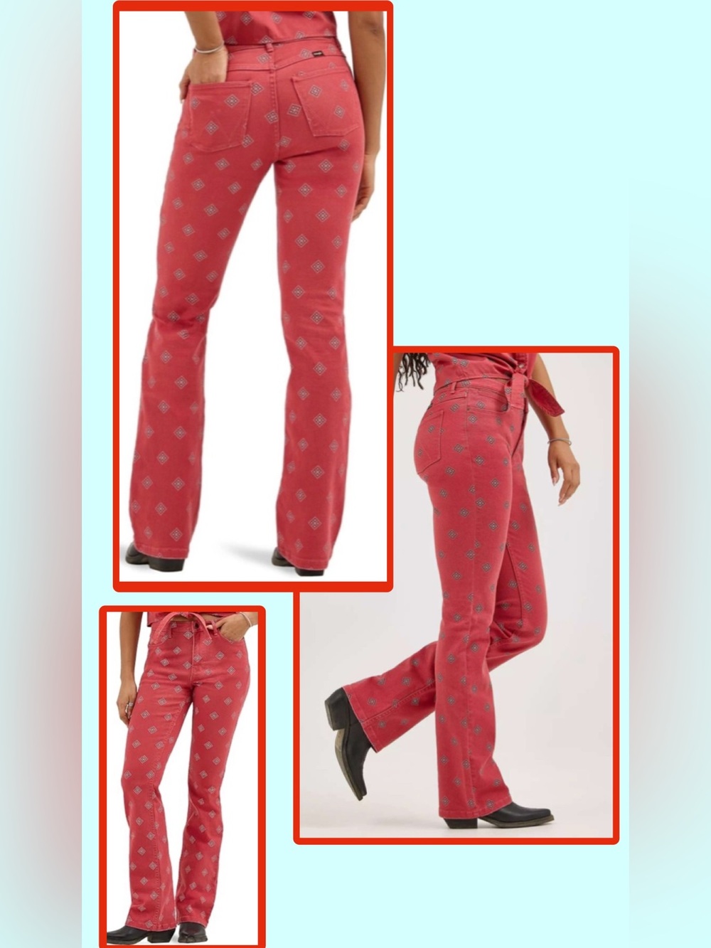 NWT Wrangler Women's High Rise Bold Boot Jean Red Diamond Bay 4/27 x 32 - Picture 4 of 17